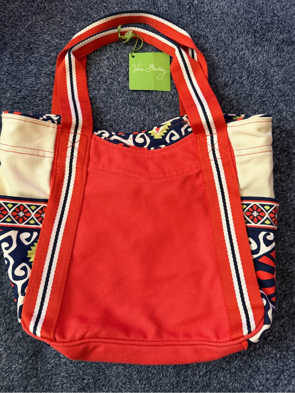 Vera Bradley Orange, Navy & Cream Canvas Tote in Sun Valley Print